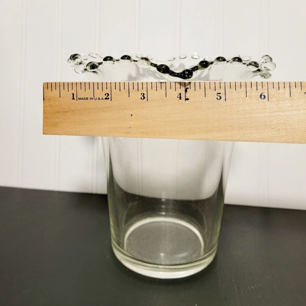 Vintage Imperial‎ Glass Clear Candlewick Crystal Crimped Flip Table Vase 8 inch